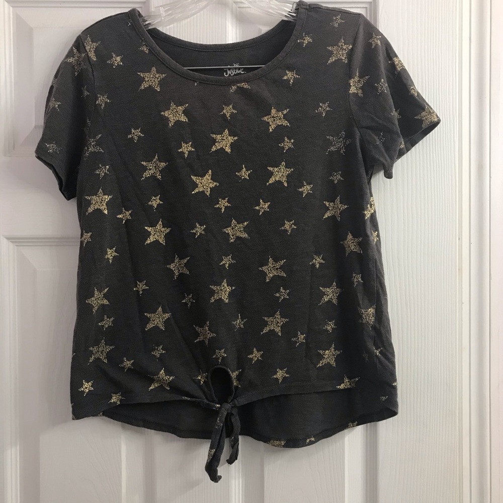 Justice Girl’s Dark Gray Gold Distressed Shirt Top Size L